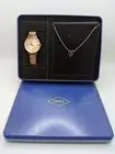 Fossil Womens Gold Quartz Water Resistance Dress Watch And Jewellery Set