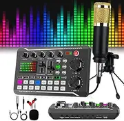 Live Sound Card with DJ Mixer Effects and Voice Changer, F998 Live Sound Card LED Light Audio Mixer Voice Changer, Professional Sound Card with 16 Sound Effects