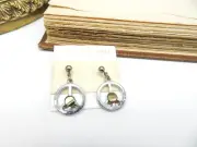 Retro 80s New Old Stock Silver Tone Abalone Peace Sign Dangle Earrings L56