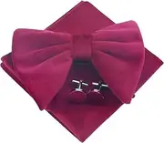 [Generic] Velvet Bow Ties for Men Oversize Pre-tie Bowtie Cufflink Pock Square Set Tuxedo Bowties