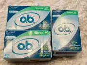 3 Packs O.B. Applicator Free Tampons, Super - 40 Count In Each Box Fluid Lock