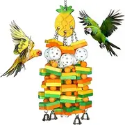Crazydeer Large Wooden Bird Toys for Parrots, Cockatoos, Cockatiels, and Parakeets, Safe and Durable Shredding Cage Toy for Engaging Play Things (Pineapple)