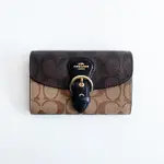 美國百分百【全新真品】COACH 皮夾 C6897 中夾 專櫃精品 錢包 經典馬車 LOGO 印花 深咖啡 CF45