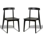 Set of 2 - Masa Ito Oriental Dining Chair - Black Frame - Black Timber Seat