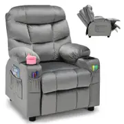 Giantex Kids Recliner Chair Velvet Fabric Adjustable Armchair w/Cup Holders & Side Pockets Children Sofa Lounge Couch Grey