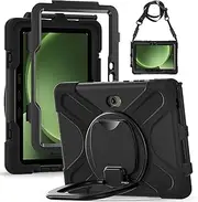 Jarttarn Case for Samsung Galaxy Tab Active 5 Pro 10.1 inch 2025, Full-Body Heavy Duty Shockproof Protective Cover with 360° Rotating Stand/Handle Grip/Shoulder Strap (Black)
