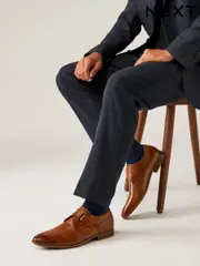 Tan Brown Leather Single Monk Shoes (Q74886) | $57