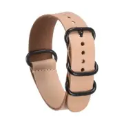 22mm Quick Release Genuine Leather Watch Band W Black Metal Buckle, Sandy Tan