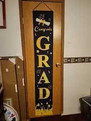 Congratulations Graduation Scroll Pennant Black Yellow Hanging Banner 70"