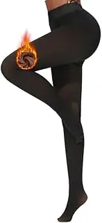 [Cavotor] Fleece Lined Tights for Women Thermal Tights Thick Warm High Waist Tummy Control Opaque Pantyhose (220g Fleece Footed-Translucent Coffee,S)