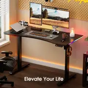 ApexSpace Electric Height Adjustable Standing Desk with RGB Lights Ergonomic Sit Stand Up Gaming Lifting Table Home Office Study Work Computer Desk 120*60CM Black