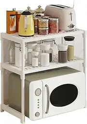 Microwave Shelf， 3-Tier Expandable Carbon Steel Over Microwave Shelf Countertop, Freestanding Sturdy Microwave Stand for Kitchen Storage