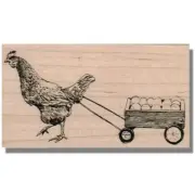 Mounted Rubber Stamp, Chicken, Hen With Eggs, Egg Stamp, Farm, Wagon Cart Carton
