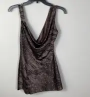 Roberto Cavalli Asymmetrical Brown Animal Print Silk Blouse Top Size 38 Mob Wife