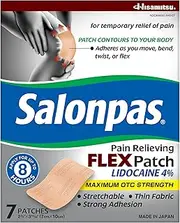 [Salonpas] Maximum OTC Strength Lidocaine 4% Pain Relieving FLEX Patch, Apply for Up To 8 Hours, Unscented, Thin, Flexible, Lightweight, Patch Stays in Place, 7 Patches
