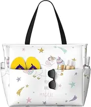 [Ghjkfbf] You Are Magical Print Large Capacity Beach Travel Bag For Family, Beach Tote Bag For Women With Zipper Pockets, Black, One Size
