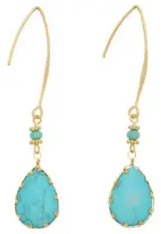 Teardrop Shaped Semi Precious Turquoise Earrings