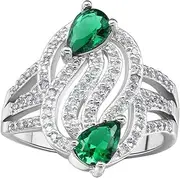 [Bigood] Luxury Unique Drop Crystal CZ Band Rings in Plated 925 Sterling Silver