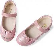 [Secret Slippers] Funny Cat Glitter Princess Ballet Flats for Girls, Mary Jane Shoes Dress Shoes for Girl Back to School Princess Wedding (Toddler/Little Kid/Big Kids), Glitter Pink, 5 Big Kid