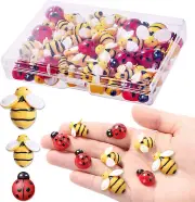 60 Pcs Tiny Resin Bees Ladybugs Decor, Including 30 Pcs Bumble Bee Embellishment