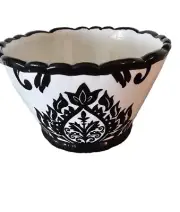 222 Fifth Black And White Damask Bowl