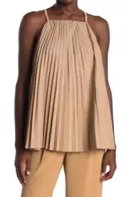 Brunello Cucinelli Monili Detailed Square Neck Pleated brown Tank Top Sz XS.