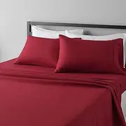 Amazon Basics Lightweight Super Soft Easy Care Microfiber Bed Sheet Set with 36-cm Deep Pockets - Double / Full, Burgundy