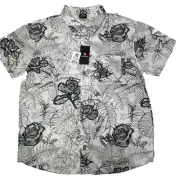 Southpole Button Shirt Mens LARGE Black & White Roses Floral Regular Fit NEW NWT