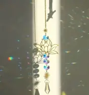 Lotus Flower Prism Rainbow Crystal Golden Medium Suncatcher NEW!