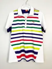 Puma Womens White Multicolored Striped Golf Duo-Swing Polo COOLMAX Size XL