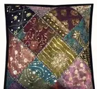 24" Cotton Throw Cushion Cover Patchwork Embroidered Sequins Decorative Pillow