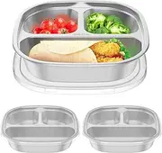 3 Pcs Stainless Steel Kid Plate with Transparent Lid and 3 Compartments Stackable Toddler Dish, Reusable Baby Plate for Home Travel and Daycare