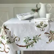 Merry Ribbons Engineered Printed Jacquard Fabric Christmas Table Cloth, for C...