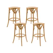 Aster 4pc Round Bar Stools Dining Stool Chair Solid Birch Wood Rattan Seat Oak