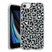 For Apple iPhone SE 3rd 2nd Gen TPU Case Cover+Glass(Leopard Skin Black)