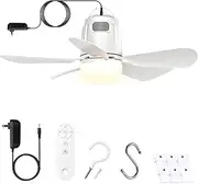 Gazebo Fan Outdoor Hanging with Light, Patio Plug in Ceiling Fan with 16.5ft Cord, Remote & Hook, Portable for Outside Canopy, Pop up Tent, Pergola (16'')