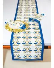 Tiramisu Bluebird Blooms Block Print Table Runner
