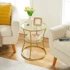 round End Table with Charging Station, 2-Tier round Accent Side Table with Glass