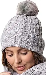 [HEAT HOLDERS] | SockShop | Ladies Maine Thermal Pom Pom Turn Over Beanie | Cozy Winter Warmth | Women's One Size