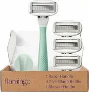 FLAMINGO 5-Blade Razors for Women - 1 Razor Handle + 4 5-Blade Refills + 1 Shower Holder - Sage