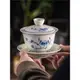 復古防燙青花瓷大號三才蓋碗茶杯家用陶瓷仿古泡茶茶碗品茗杯茶具