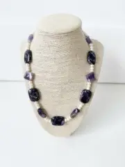 NWT Genuine Purple Jade, Amethyst & Pearls Necklace White Beaded