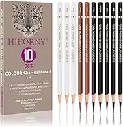 HIFORNY 10 Pieces Colour Charcoal Pencils Drawing Set - Pastel Chalk Pencils for Sketching,Shading,Blending,Portrait