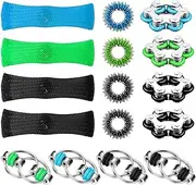 Pack of 16 Fidget Toys, ADHD Toy, Anti-Stress Toy, Adult Fidget Spinners Toy, Squeeze Toy, Stress Relief for Facilitates Tuning Toy Skills Set, Stress for Children and Adults