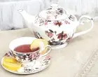 Victorian Trading Co Botanical Beauty Hibiscus 5pc Teapot Tea Set 7A