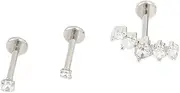 Lovisa Surgical Steel Round Crawler Flat Backs 3-Pack | Premium PVD Rhodium-Plating | Hypoallergenic | On Trend Designs