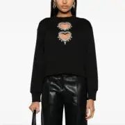 $325 NWT SANDRO Heart Cutout Crystal Embellished Sweatshirt size 3 Large