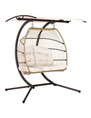 [Gardeon] Wicker Furniture Pod Stand Canopy Egg Swing Chair in Latte