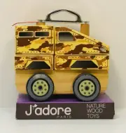 NEW J'ADORE PARIS NATURE WOOD TOYS MILITARY TRUCK SENSORY LEARNING VEHICLE