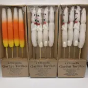 3 Sets of 4 Halloween Ghost Candy Corn Citronella Garden Torches NIB